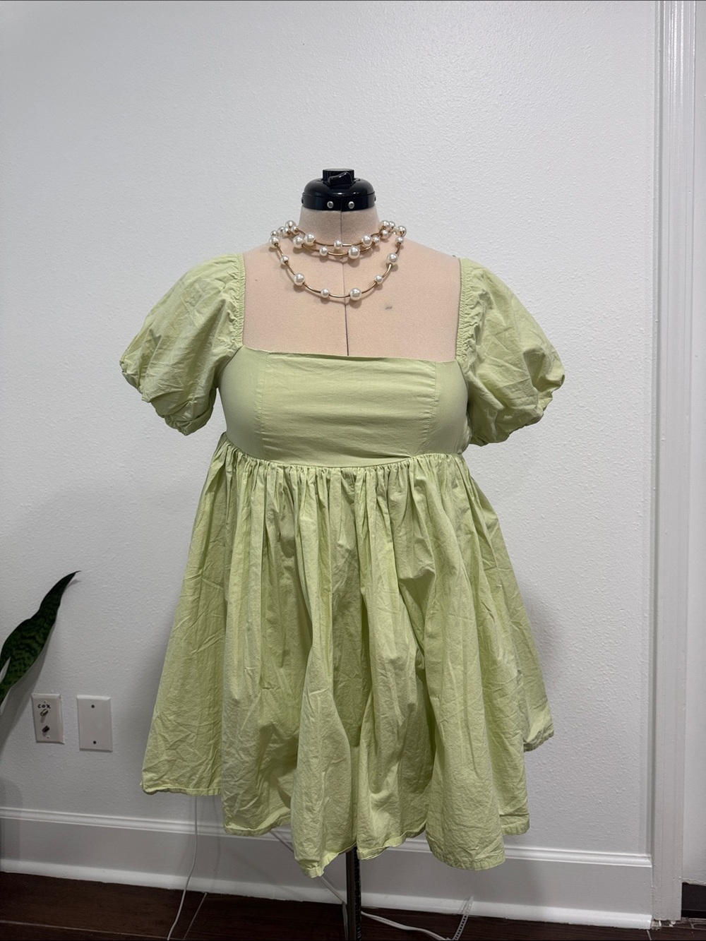 MARBLE Light Lime Puff Sleeve Mini Dress